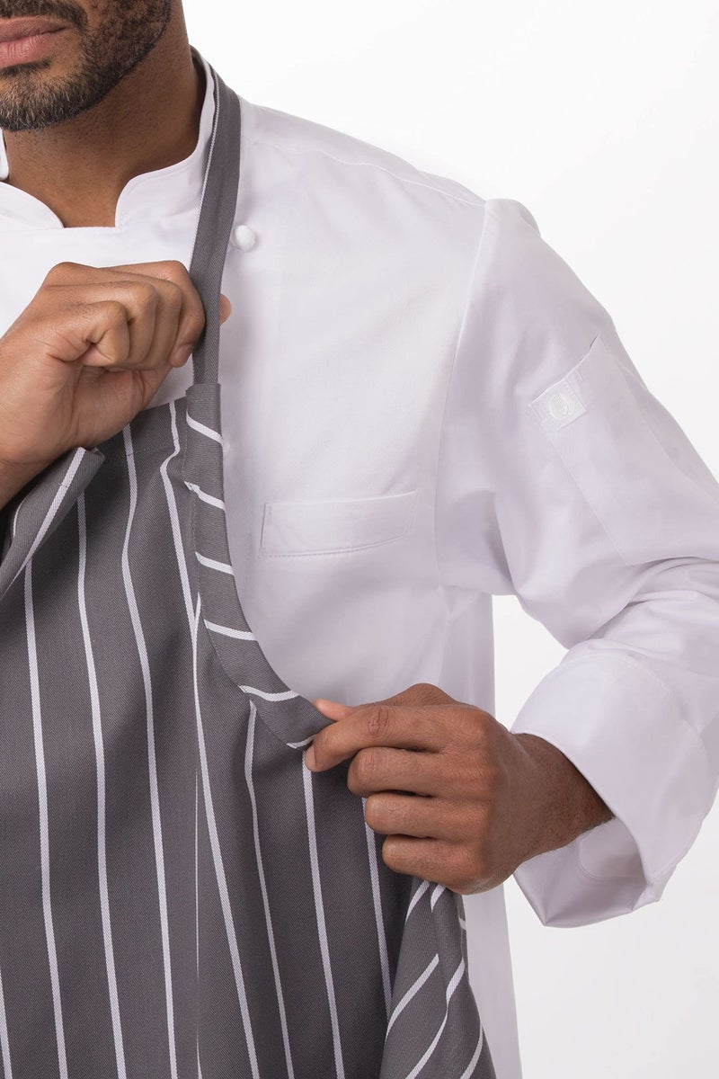 Chef Works مئزر طهاة إنجليزي للجنسين من شيف ووركس، رمادي مع خط أبيض، مقاس واحد - Image 3